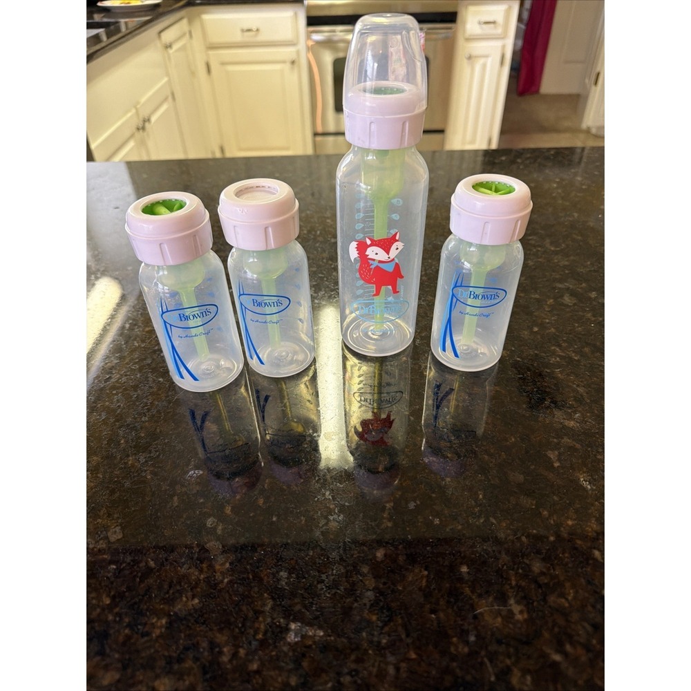 Dr. Brown's Baby Bottle Lot Of‎ 4 No Nipples Infant Feeding w/parts